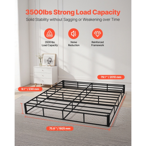 VEVOR 79.1 x 75.8 x 9.1 in Box Spring, King Size Bed Frame with Washable Fabric Cloth, Heavy Duty Metal Frame for King Bed, 9 in Mattress Foundation,