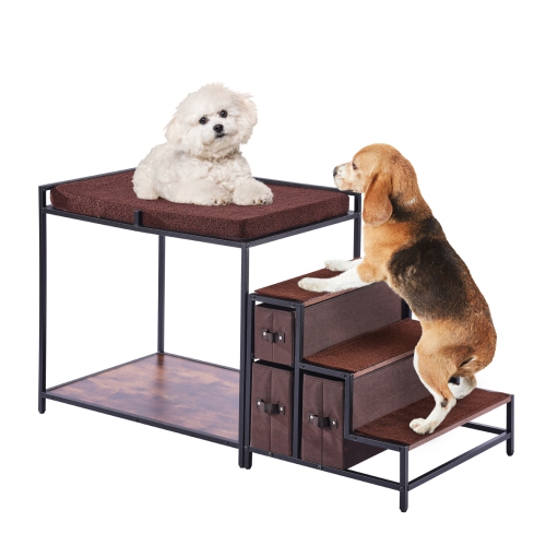 VEVOR  Pet Bunk Bed \w Stairs, Dog/cat Window Perch \w Storage, Multi-Level Bed Window Perch Dog Bedside Sleeper Couch, for Medium Size Pet, Indoor