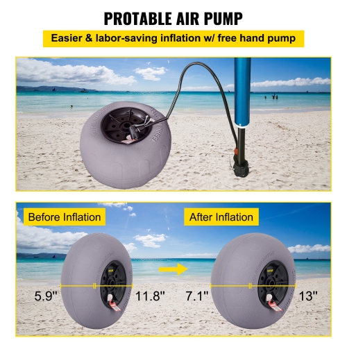 Roues pour ballon de plage de 13&nbsp;po VEVOR, pneus pour sable de rechange, pneus pour chariot en TPUR pour chariot à kayak, chariot pour canot et