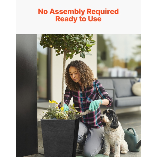 VEVOR Set of 2 Tall Outdoor Planters 22inch, Large Planters For Outdoor Indoor Plants, Black Tapered Square Front Porch Planters Flower Tree Plant