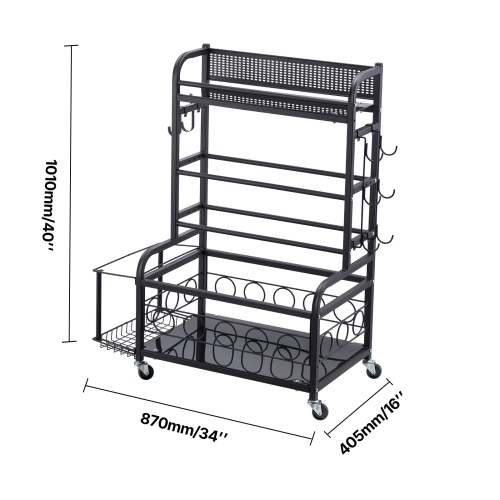 VEVOR Yoga Mat Storage Rack, Home Gym Workout Equipment, Powder Coated Finish Steel Mat with Hooks & Wheels, Weight Rack for Dumbbell, Kettlebell,