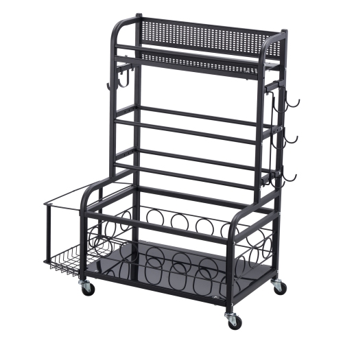 VEVOR Yoga Mat Storage Rack, Home Gym Workout Equipment, Powder Coated Finish Steel Mat with Hooks & Wheels, Weight Rack for Dumbbell, Kettlebell,