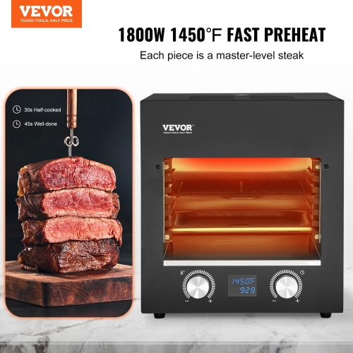 VEVOR 1800W Electric Steak Grill, Smokeless Infrared Electric Broiler, 1450°F Stainless Steel Steak Cooker with 6-Tier Adjustable Rack, Electric