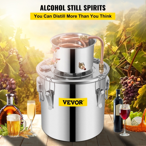 VEVOR 3GAL 12L Water Alcohol Distiller Copper Wine Making Boiler Multi Home DIY Brewing Distilling Kit for Fruit Wine, Water, Brandy, And Refining