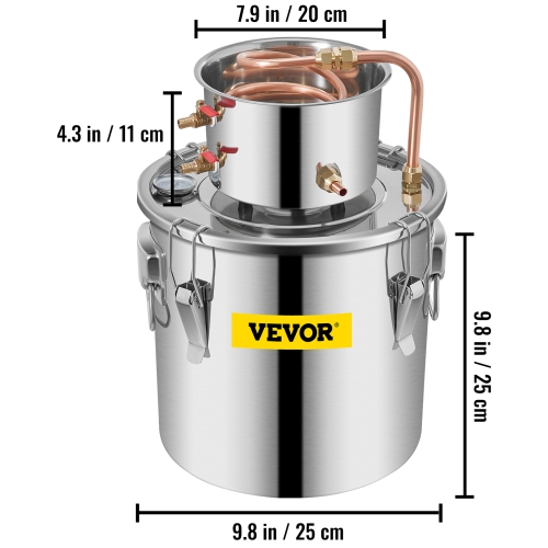 VEVOR 3GAL 12L Water Alcohol Distiller Copper Wine Making Boiler Multi Home DIY Brewing Distilling Kit for Fruit Wine, Water, Brandy, And Refining