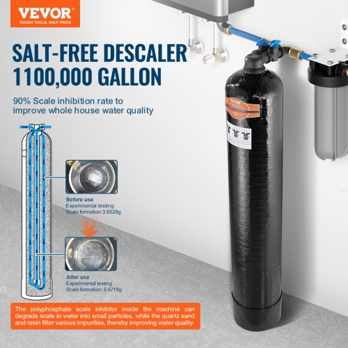 VEVOR 1100,000 Gallon Whole House Salt Free Descaler,Water Filter for City Water,Whole House Water Descaler for All Kinds of Plumbing Pipes,1" NPT &