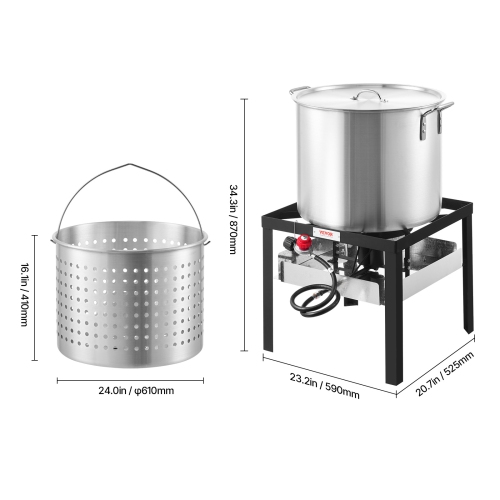 VEVOR 80 Qt Seafood Boiling Kit with Strainer, Outdoor Seafood Boil Pot and Basket, Cooking Set for Crab Crawfish Lobster Boiling, Aluminum Stockpot