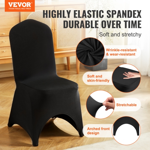 VEVOR 50PCS Black Stretch Spandex Folding Chair Covers, Universal Fitted Arched Front Cover, Removable Washable Protective Slipcovers, for Wedding,