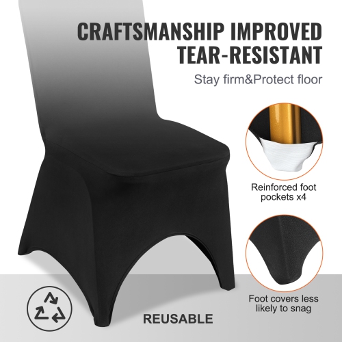 VEVOR 50PCS Black Stretch Spandex Folding Chair Covers, Universal Fitted Arched Front Cover, Removable Washable Protective Slipcovers, for Wedding,