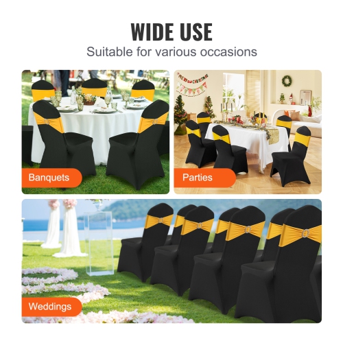 VEVOR 50PCS Black Stretch Spandex Folding Chair Covers, Universal Fitted Arched Front Cover, Removable Washable Protective Slipcovers, for Wedding,