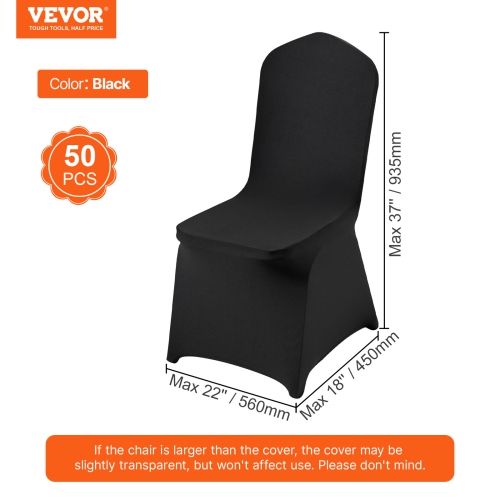 VEVOR 50PCS Black Stretch Spandex Folding Chair Covers, Universal Fitted Arched Front Cover, Removable Washable Protective Slipcovers, for Wedding,