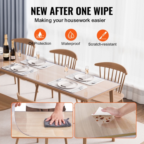 VEVOR Plastic Table Cover, 42 x 96 Inch 1.5 mm Thick Clear Table Protector, Rectangle PVC Desk Mat, Waterproof & Easy Cleaning Desk Pad Tablecloth,