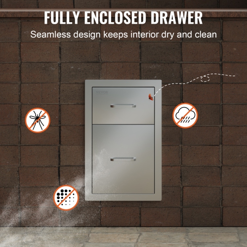 VEVOR 13"Wx20.4"Hx20.8"D Outdoor Kitchen Drawers, Flush Mount Double BBQ Access Drawers with Stainless Steel Handle, BBQ Island Drawers for Outdoor