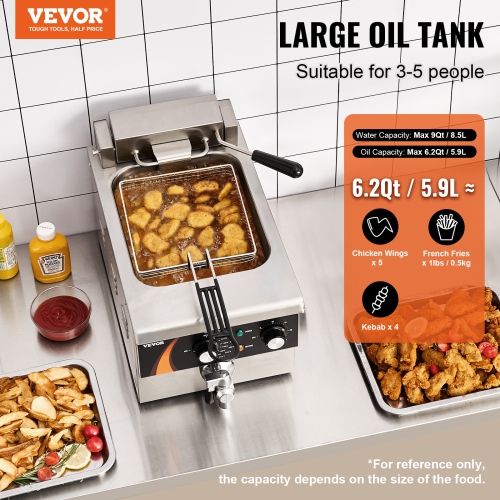 VEVOR 1750W Commercial Deep Fryer, Electric Countertop Fryer with Basket, 9Qt /8.5 L Single Oil Fryer, 1mm Thickened Stainless Steel, Time & Temp