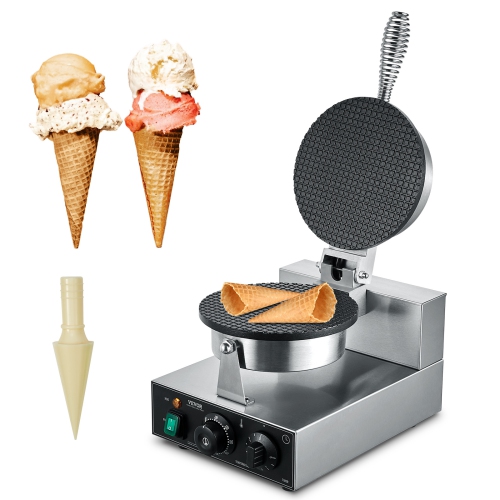 VEVOR 1230W Electric Ice Cream Cone Maker, Commercial Waffle Cone Machine, Non-Stick Stainless Steel Egg Roll Mold, with Temperature and Time