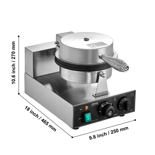 VEVOR 1230W Electric Ice Cream Cone Maker, Commercial Waffle Cone Machine, Non-Stick Stainless Steel Egg Roll Mold, with Temperature and Time