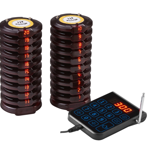 VEVOR 500m Restaurant Pager System, Wireless Long Range Lineup Waiting Queue Signal, Guest Customer Calling Beepers with Vibration & Flashing, 20