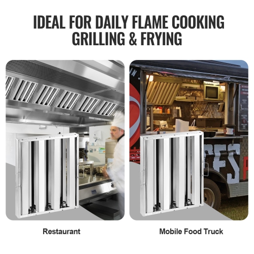 VEVOR 15.5W x 19.5H Inch Commercial Hood Filter, Range Hood Filters, Stainless Steel Restaurant Range Hood Baffle Filter for Grease Rated Commercial