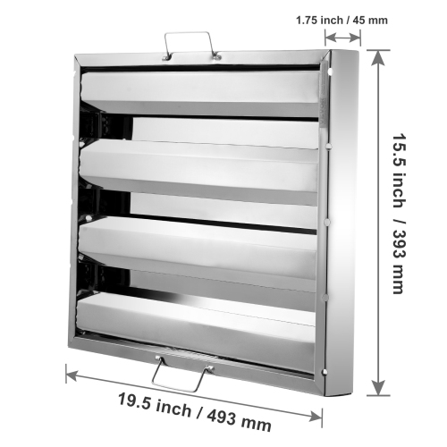 VEVOR 15.5W x 19.5H Inch Commercial Hood Filter, Range Hood Filters, Stainless Steel Restaurant Range Hood Baffle Filter for Grease Rated Commercial