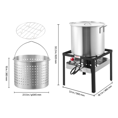 VEVOR 60 Qt Seafood Boiling Kit with Strainer, Outdoor Seafood Boil Pot and Basket, Cooking Set for Crab Crawfish Lobster Boiling, Aluminum Stockpot