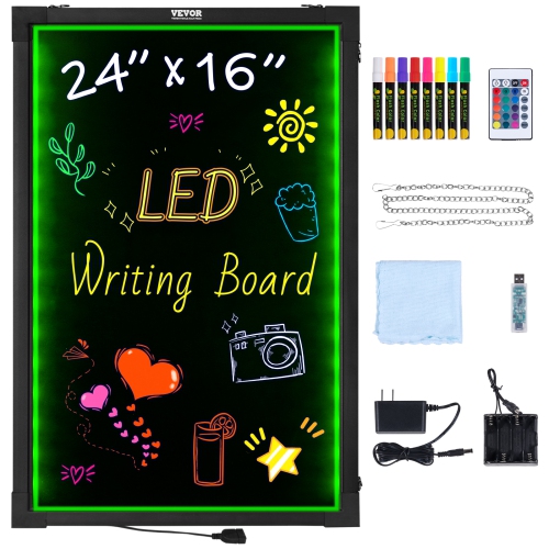 VEVOR 24"x16" LED Message Writing Board, Illuminated Erasable Lighted Chalkboard, Neon Effect Menu Sign Board, Drawing Board with 8 Fluorescent Chalk