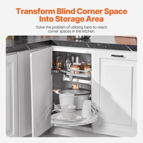 VEVOR 36 inch Width Swing Right Blind Corner Cabinet, Pull Out Organizer Blind Cabinet, 2 Tier Height Adjustable Swing Tray, Soft Close Kitchen Cloud