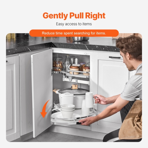 VEVOR 36 inch Width Swing Right Blind Corner Cabinet, Pull Out Organizer Blind Cabinet, 2 Tier Height Adjustable Swing Tray, Soft Close Kitchen Cloud