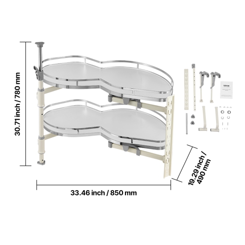 VEVOR 36 inch Width Swing Right Blind Corner Cabinet, Pull Out Organizer Blind Cabinet, 2 Tier Height Adjustable Swing Tray, Soft Close Kitchen Cloud