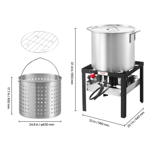 VEVOR 100 Qt Seafood Boiling Kit with Strainer, Outdoor Seafood Boil Pot and Basket, Cooking Set for Crab Crawfish Lobster Boiling, Aluminum Stockpot