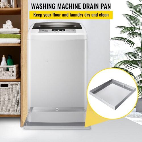 VEVOR 27 x 25 x 2.5 Inch Washing Machine Pan 304 Stainless Steel Washing Machine Drain Pan 18 GA Thickness Heavy Duty Compact Washer Drip Tray with