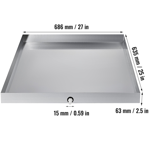 VEVOR 27 x 25 x 2.5 Inch Washing Machine Pan 304 Stainless Steel Washing Machine Drain Pan 18 GA Thickness Heavy Duty Compact Washer Drip Tray with