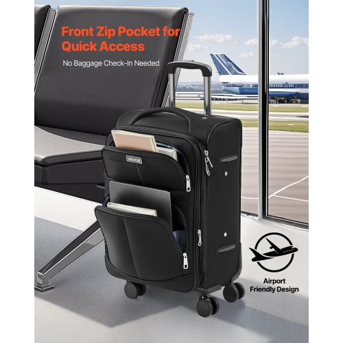 Valise souple extensible de 20&nbsp;po VEVOR avec roulettes pivotantes, bagage de cabine souple, valise enregistrée légère avec pochette extensible à
