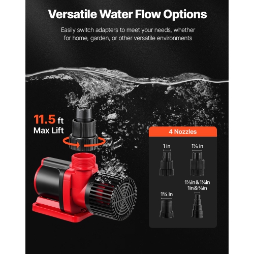 VEVOR 24V DC Aquarium Water Pump, 100W, 2642 GPH Marine Wavemaker Return Pump with Controller, Adjustable Flow, Feed Mode, 19.7 ft Max Lift, for