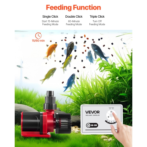 VEVOR 24V DC Aquarium Water Pump, 100W, 2642 GPH Marine Wavemaker Return Pump with Controller, Adjustable Flow, Feed Mode, 19.7 ft Max Lift, for