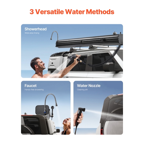 VEVOR 7 Gal Roof Rack Water Tank, Multi-Dispensing Tank with 2 Splash-Guard Panels & T-slot, High-Capacity Aluminum, with Pressurization Port, Fit
