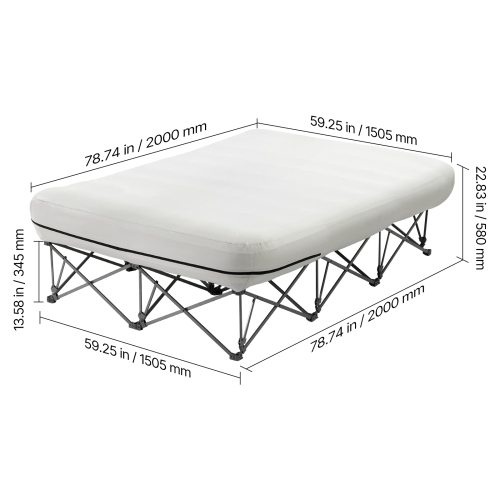 VEVOR 2 Person Air Mattress Twin with Frame, with Pump & Rolling Carry Case, Portable Folding Blow Up Mattress Supports 600lbs, Fast Inflating Air