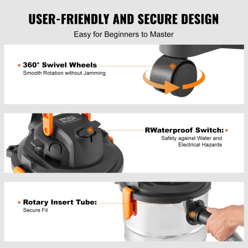 VEVOR 8 Gallon Stainless Steel Wet Dry Shop Vacuum, 6 Peak HP Wet/Dry Vac, Powerful Suction with Blower Function with Attachments 2-in-1 Crevice