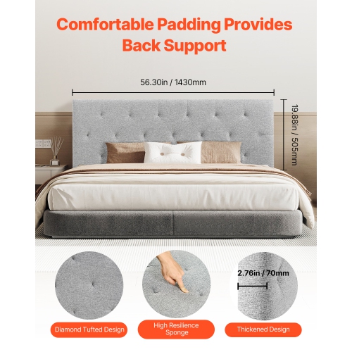 VEVOR Headboard, Full Size Headboard with Adjustable Height, Comfortable Diamond Tufted for Full Size Bed, W 56.3 x H(35.6-47.4)inches, Ideal for