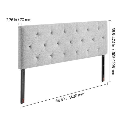 VEVOR Headboard, Full Size Headboard with Adjustable Height, Comfortable Diamond Tufted for Full Size Bed, W 56.3 x H(35.6-47.4)inches, Ideal for