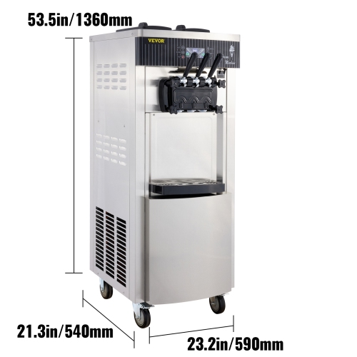 VEVOR 2200W Commercial Soft Ice Cream Machine 3 Flavors 5.3 to 7.4Gallons per Hour Auto Clean LED Panel Perfect for Restaurants Snack Bar supermarkets