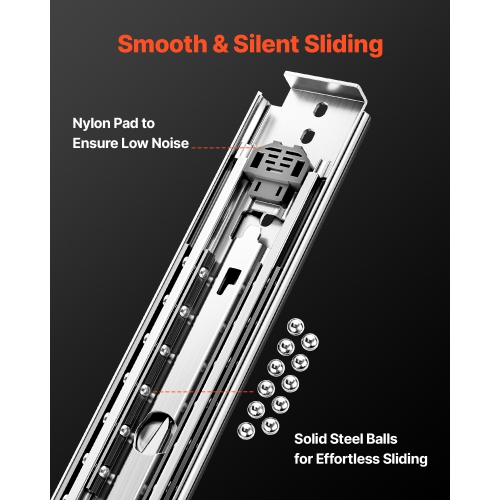 VEVOR 500 lbs Load Set of Two Drawer Rails, Sizes Ranging from 16 to 60 inches, Ball Bearing Equipped with Locking Mechanism, Side Mounted Slide Rail