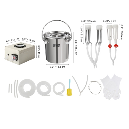 VEVOR Goat Milking Machine, 6 L 304 Stainless Steel Bucket, Electric Automatic Pulsation Vacuum Milker, Portable Milker with Food-grade Silicone Cups