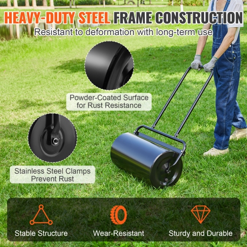 VEVOR 13 Gallon Lawn Roller, Sand/Water Filled Yard Roller, Steel Sod Roller with Plug and U-Shaped Ergonomic Handle for Easy Push and Pull, for