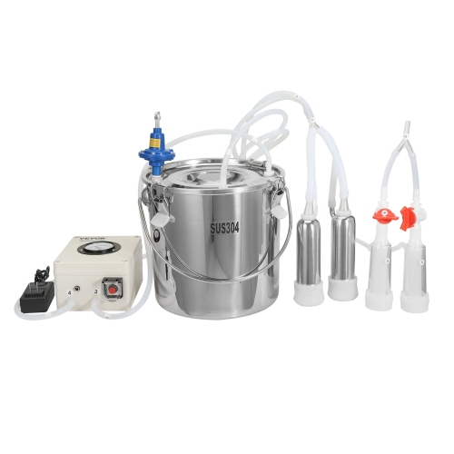 VEVOR Goat Milking Machine, 12 L 304 Stainless Steel Bucket, Electric Automatic Pulsation Vacuum Milker, Portable with Food-grade Silicone Cups and