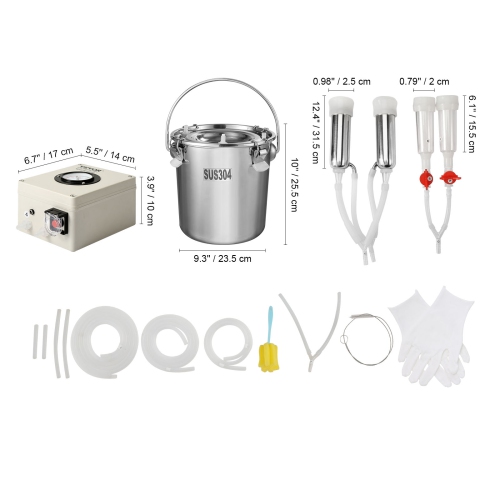 VEVOR Goat Milking Machine, 12 L 304 Stainless Steel Bucket, Electric Automatic Pulsation Vacuum Milker, Portable with Food-grade Silicone Cups and