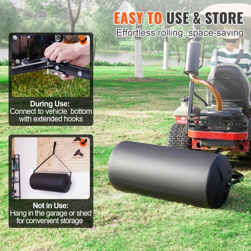 VEVOR 400lbs Tow Behind Lawn Roller, Sand/Water Filled Yard Roller, LLDPE Drum and Steel Frame Sod Roller with Easy-turn Plug, Tow Behind ATV for