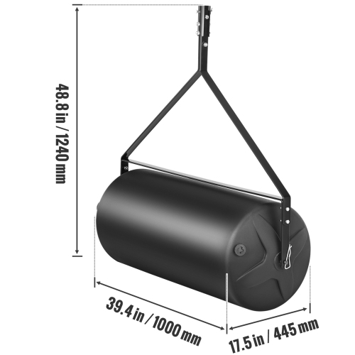 VEVOR 400lbs Tow Behind Lawn Roller, Sand/Water Filled Yard Roller, LLDPE Drum and Steel Frame Sod Roller with Easy-turn Plug, Tow Behind ATV for