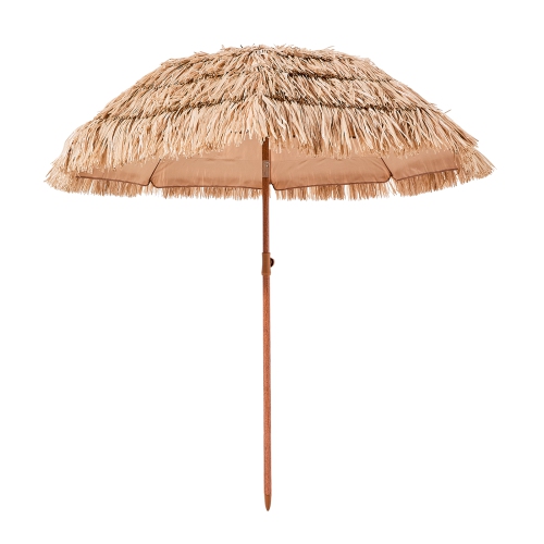 VEVOR 6.5 ft Tiki Umbrella, Thatched Patio Umbrella with Tilt, Hawaiian Style Beach Parasol with Durable PP Thatch and 8 Metal Ribs, Grass Pool