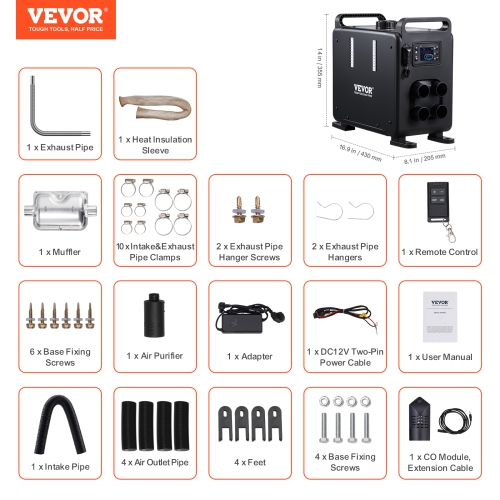 VEVOR 8KW Diesel Heater, 12V/24V All in One Diesel Air Heater, Bluetooth APP Control, Remote Control and Display Screen, CO Alarm, Fast Heating