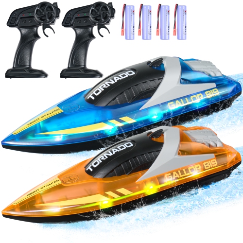 VEVOR 2 Pack RC Boat, 2.4GHz 12 km/h, Remote Control Boat for Pools & Lakes, with LED Light, 4 Rechargeable Batteries, Waterproof, Gift for Adults